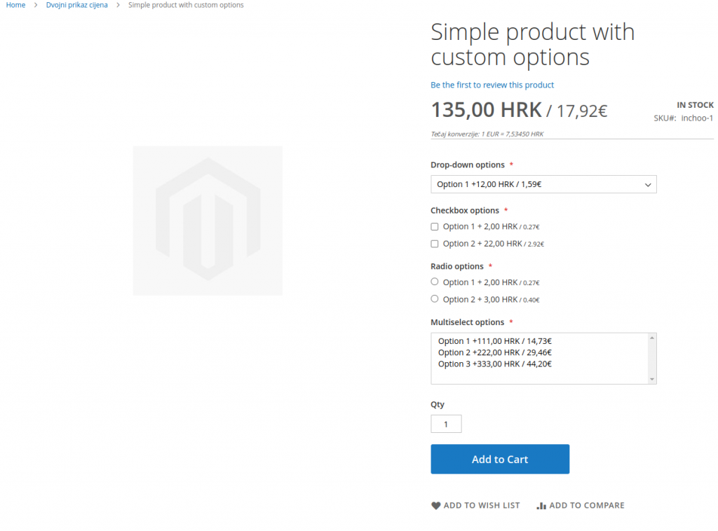 Dvojni prikaz cijena kod simple proizvoda sa custom opcijama 